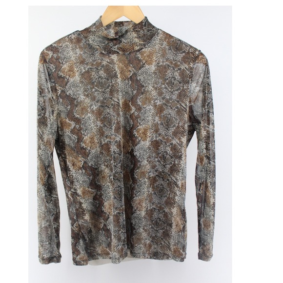 Tribal Tops - Tribal Sheer Knit Snakeskin Print Mock Neck Top – Women's Large